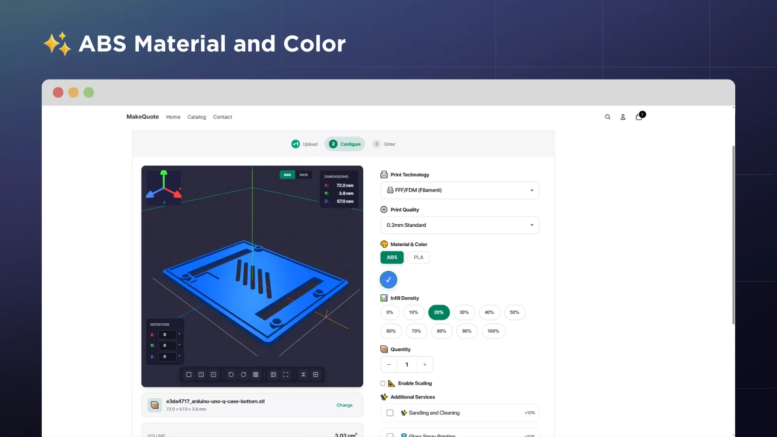 MakeQuote ABS Material Selection — Industrial materials with color options